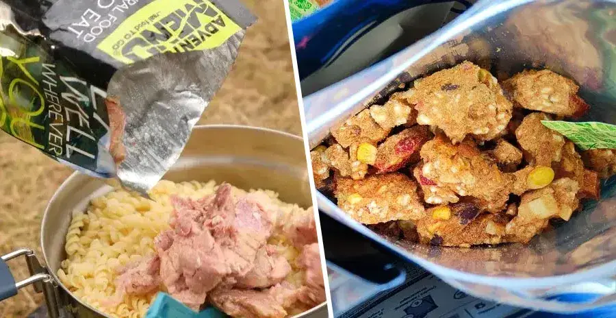 ukázka sušeného a hotového cestovního jídla