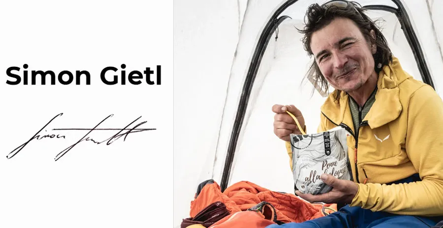 alpinista simon gietl jí ve stanu lyofilizované jídlo lyofood