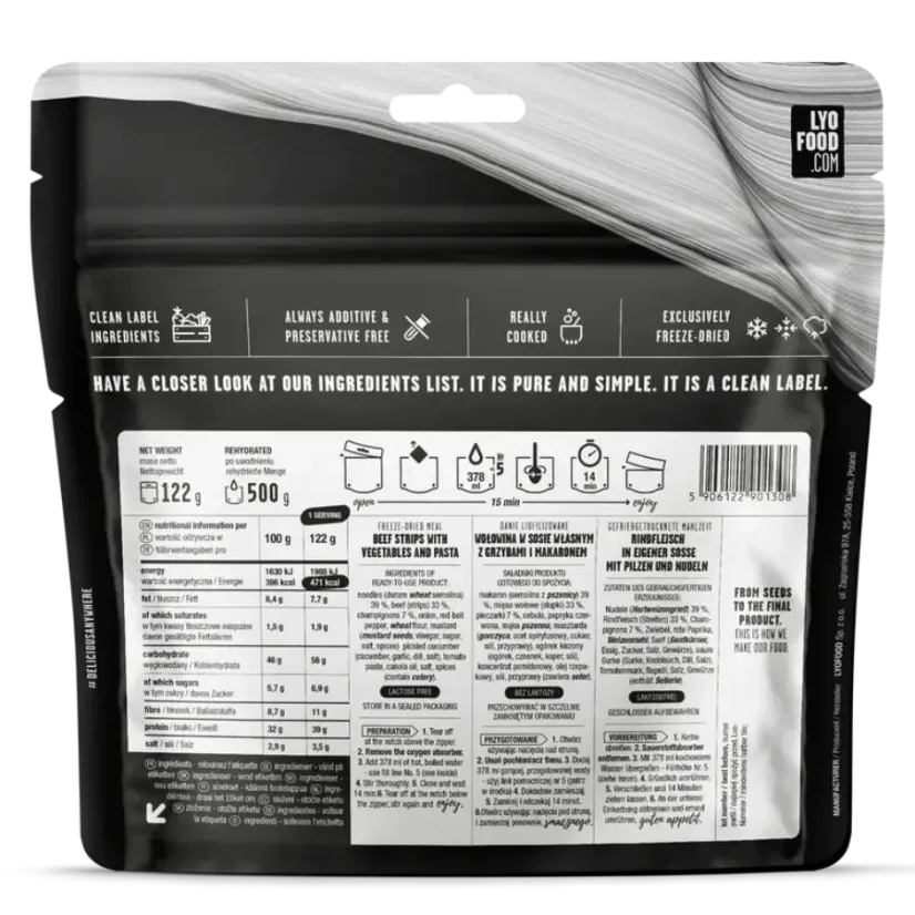 Lyofood Beef strips with vegetables and pasta