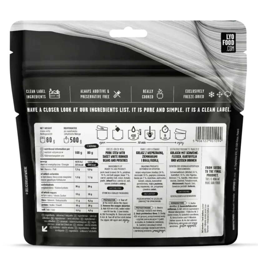 Lyofood Pork stew with sweet white runner beans and potatoes