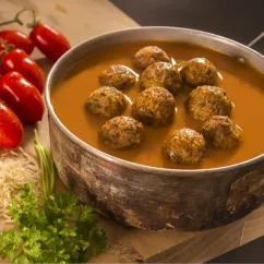 Adventure Menu Meat balls with Basmati and tomato sauce