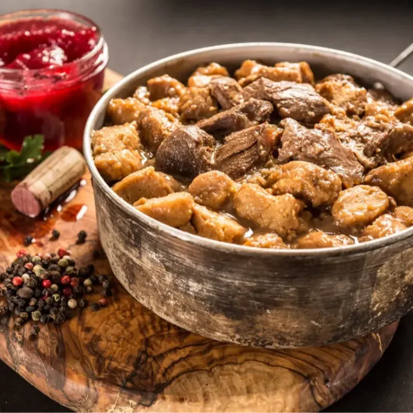 Adventure Menu Venison ragout with potato dumplings