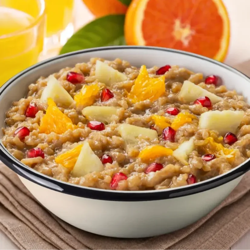 Adventure Menu Coconut rice porridge with tropical fruits
