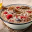 Adventure Menu Rice porridge with raspberries, plums and cinnamon Adventure Menu Rice porridge with raspberries, plums and cinnamon