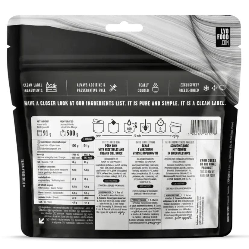 Lyofood Pork loin with vegetables and creamy dill sauce