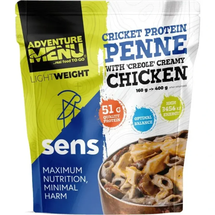 Adventure Menu & Sens Svrčkové proteínové penne s kuracím mäsom v kreolskej krémovej omáčke