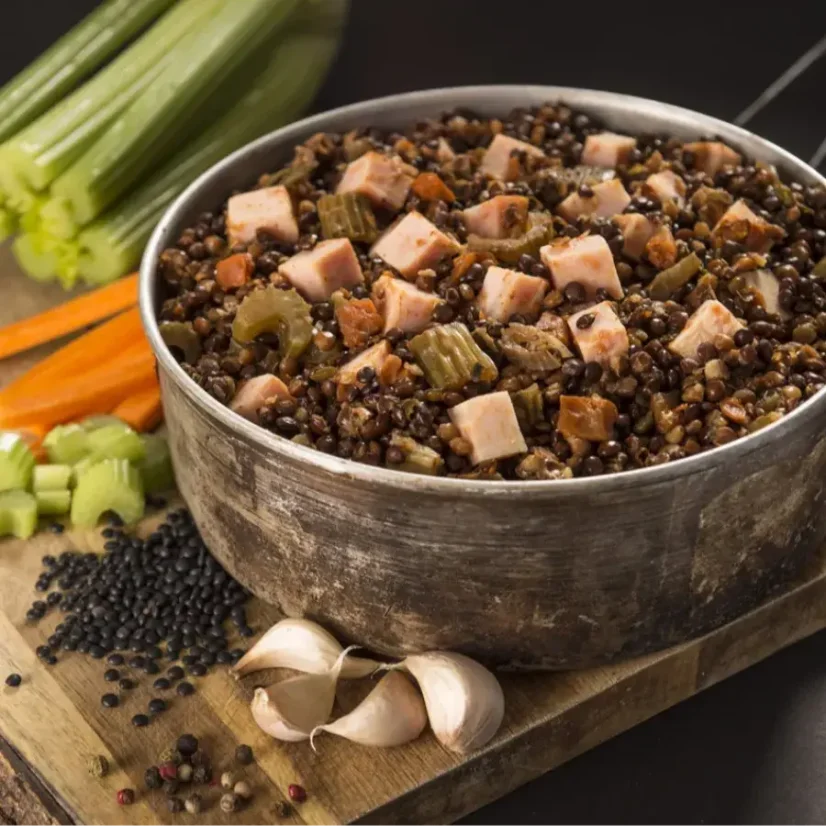 Adventure Menu Farmer ham with lentil ragout