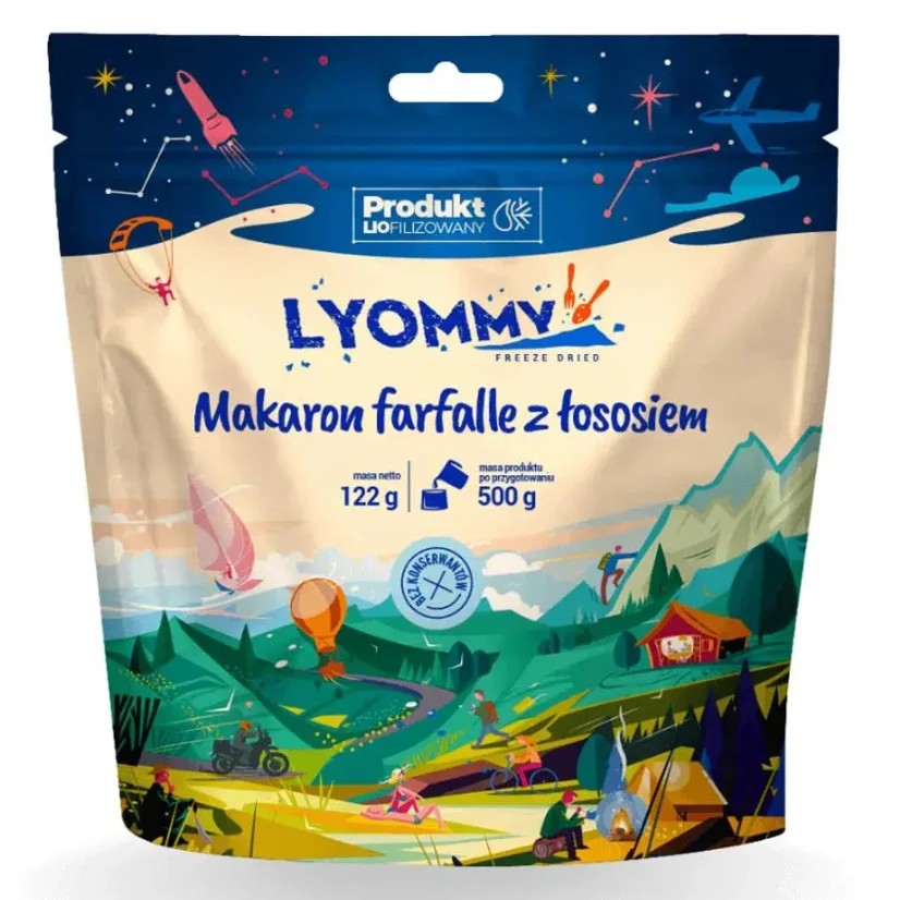 Lyommy Těstoviny farfalle s uzeným lososem a cuketou