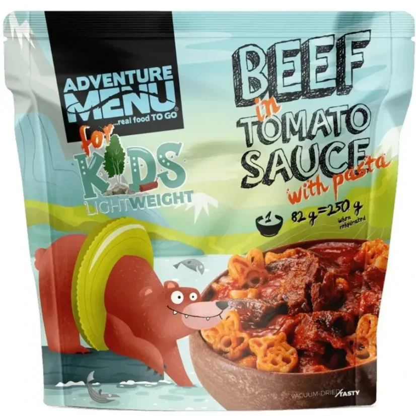 Adventure Menu Hovězí v rajské omáčce s těstovinami pro děti